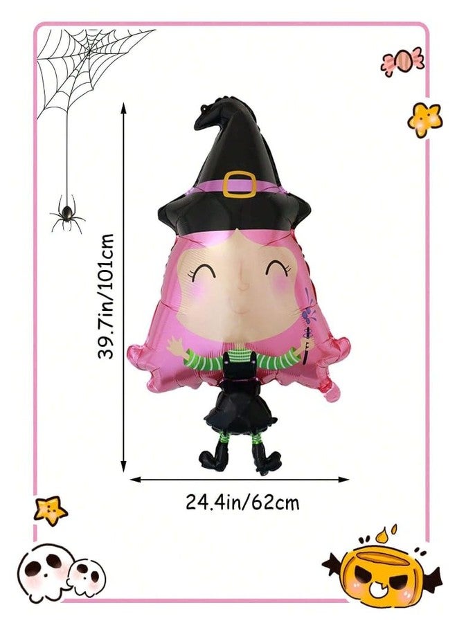 Atpata Funky 40-Inch Cute Smiling Witch Foil Balloon with Pink Hair & Witch Hat - Halloween Party Decoration, Spooky Home Decor, Giant Inflatable Witch for Trick-or-Treat Events & Themed Parties - Image 2
